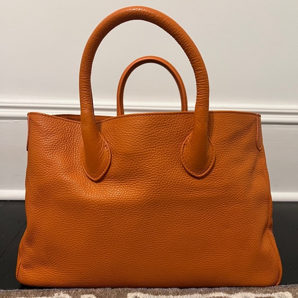 Mark & Graham Elisabetta Slouch Leather Handbag Tangerine Pebbled Leather - Picture 6 of 10